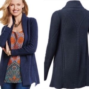 Cabi Women's Countryside Navy Blue Open Front Cable Knit Cardigan Sweater XS